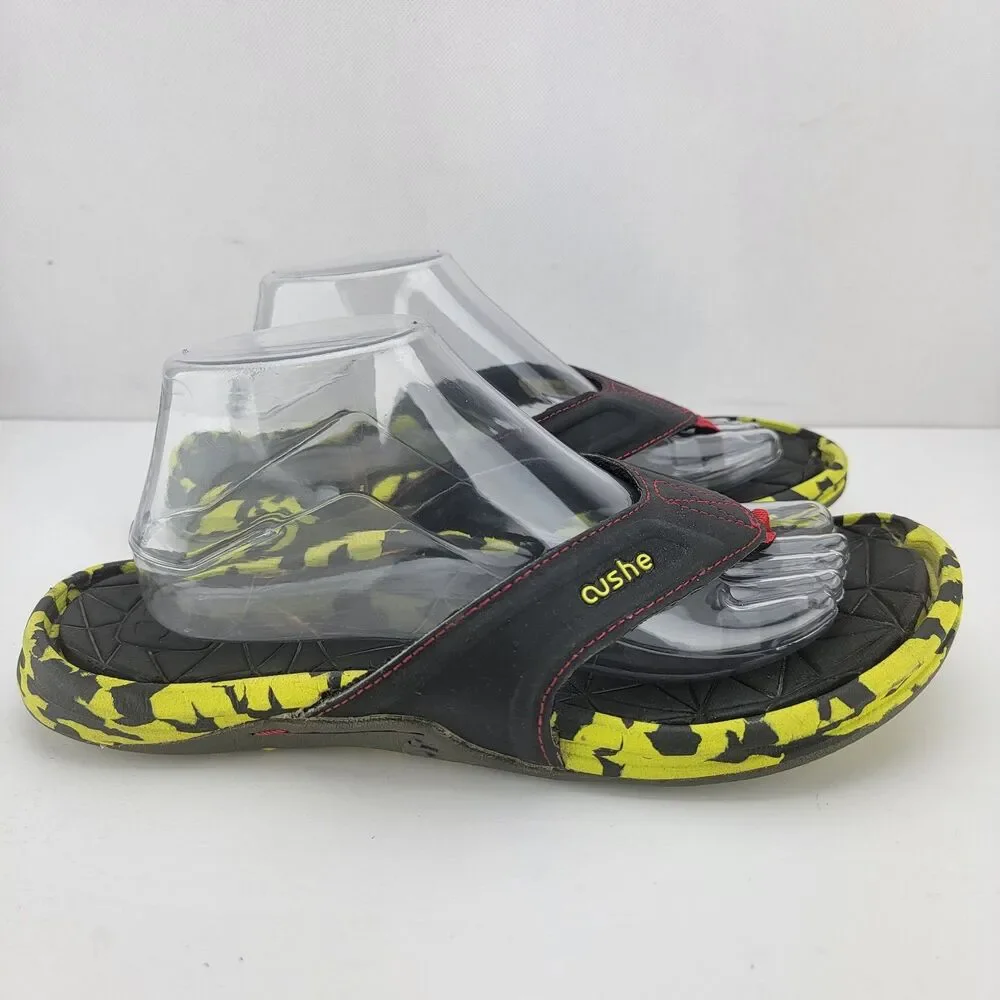 Cushe Mens Size 9 Black Lime Manuka Spindrift Thong Comfort Flip Flop Sandals